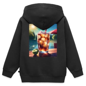Boisson froide au cola - Sweat Premium à capuche zippé enfant bio - noir - Dos - AI Model Kid Male (0cm)
