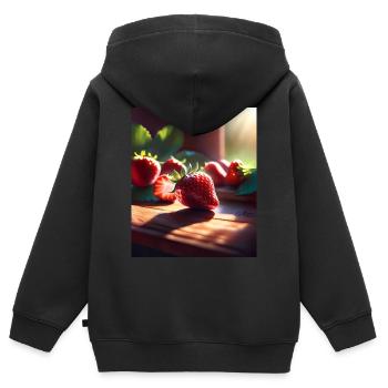 Ich liebe Erdbeeren - Kinder Premium Organic Zip Hoodie - Schwarz - Hinten - AI Model Kid Male (0cm)