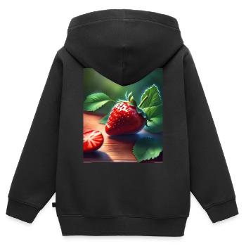 Rote saftige Erdbeere - Kinder Premium Organic Zip Hoodie - Schwarz - Hinten - AI Model Kid Male (0cm)