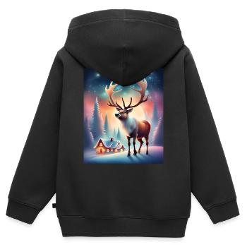 Rentiere aus dem Dorf des Weihnachtsmanns - Kinder Premium Organic Zip Hoodie - Schwarz - Hinten - AI Model Kid Male (0cm)