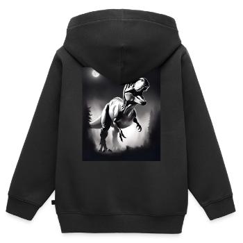 T-rex noir et blanc - Sweat Premium à capuche zippé enfant bio - noir - Dos - AI Model Kid Male (0cm)