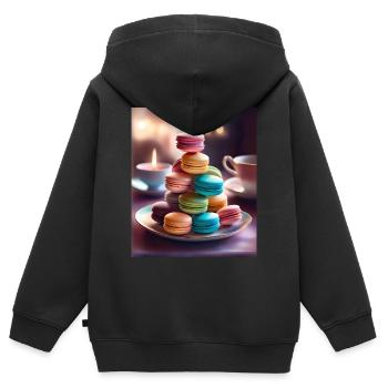Des macarons savoureux et colorés - Sweat Premium à capuche zippé enfant bio - noir - Dos - AI Model Kid Male (0cm)