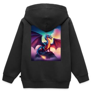 Dragon sur une falaise - Sweat Premium à capuche zippé enfant bio - noir - Dos - AI Model Kid Male (0cm)