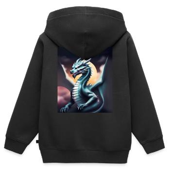 Dragon gris - Sweat Premium à capuche zippé enfant bio - noir - Dos - AI Model Kid Male (0cm)