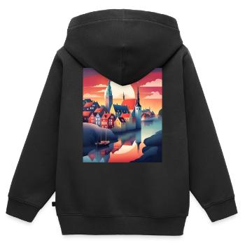 La ville du Danemark - Sweat Premium à capuche zippé enfant bio - noir - Dos - AI Model Kid Male (0cm)