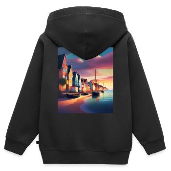 Hafen der Stadt Dänemark - Kinder Premium Organic Zip Hoodie - Schwarz - Hinten - AI Model Kid Male (0cm)