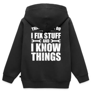 Das ist es, was ich tue, ich repariere Dinge und ich weiß Dinge - Kinder Premium Organic Zip Hoodie - Schwarz - Hinten - AI Model Kid Male (0cm)