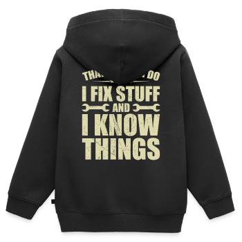 Das ist es, was ich tue, ich repariere Dinge und ich weiß Dinge - Kinder Premium Organic Zip Hoodie - Schwarz - Hinten - AI Model Kid Male (0cm)