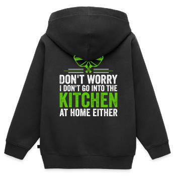 Mach dir keine Sorgen, ich gehe nicht in die Küche - Kinder Premium Organic Zip Hoodie - Schwarz - Hinten - AI Model Kid Male (0cm)