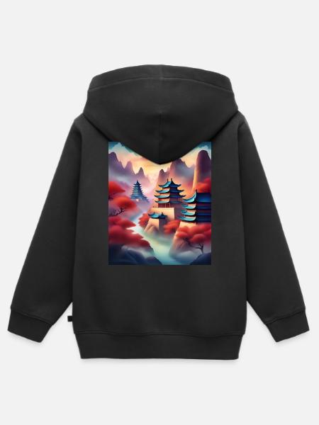 Awesome japanese fortresses - Kids Premium Organic Zip-up Hoodie - black