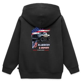 US Pick Up V8 Auto -Blubbern und Grinsen-Pick Up - Kinder Premium Organic Zip Hoodie - Schwarz - Hinten - AI Model Kid Male (0cm)