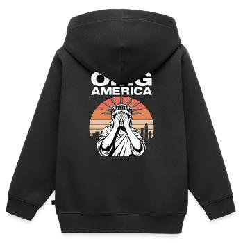 OMG America , Freiheitsstatue weint - Kinder Premium Organic Zip Hoodie - Schwarz - Hinten - AI Model Kid Male (0cm)