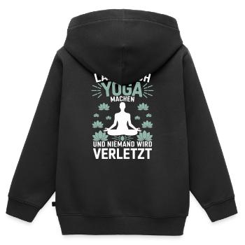 Lass mich Yoga machen und niemand wird verletzt - Kinder Premium Organic Zip Hoodie - Schwarz - Hinten - AI Model Kid Male (0cm)