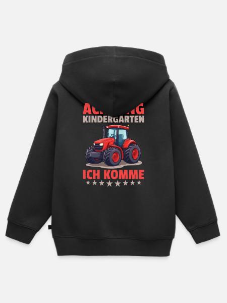 Attention kindergarten I'm coming farmer tractor - Kids Premium Organic Zip-up Hoodie - black