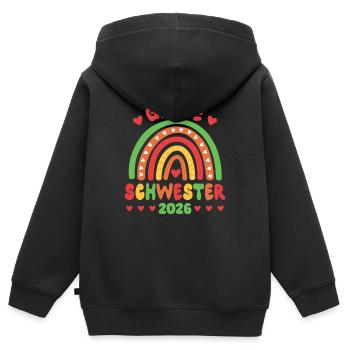 Große Schwester Regenbogen Süßes Geschwister 2026 - Kinder Premium Organic Zip Hoodie - Schwarz - Hinten - AI Model Kid Male (0cm)