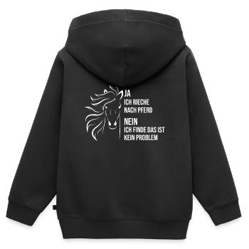 Pferdefans Ja, ich rieche nacch Pferd - Kinder Premium Organic Zip Hoodie - Schwarz - Hinten - AI Model Kid Male (0cm)