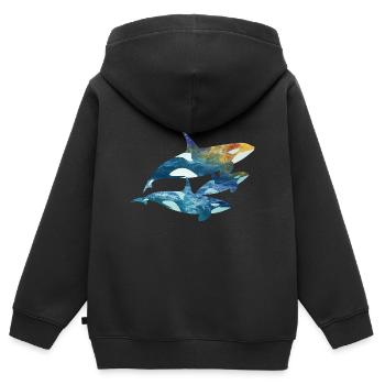 Orca Familie Design – Mama, Papa und Kind – Liebev - Kinder Premium Organic Zip Hoodie - Schwarz - Hinten - AI Model Kid Male (0cm)