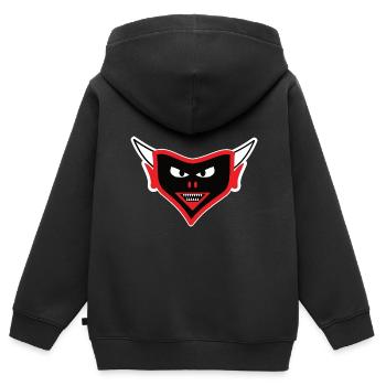 Teufel Design, das teuflische Gesicht - Kinder Premium Organic Zip Hoodie - Schwarz - Hinten - AI Model Kid Male (0cm)
