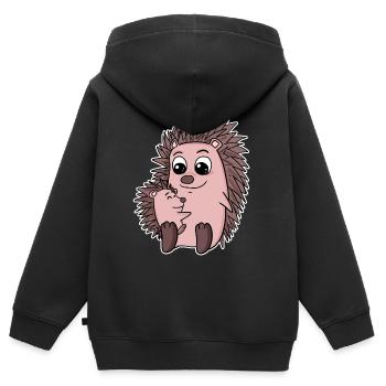 Famille hérisson - Hérisson avec bébé - Motif hérisson - Sweat Premium à capuche zippé enfant bio - noir - Dos - AI Model Kid Male (0cm)
