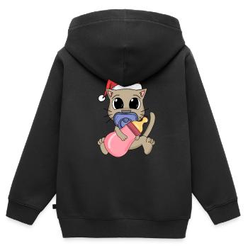 Bébé Chat Noël - Sweat Premium à capuche zippé enfant bio - noir - Dos - AI Model Kid Male (0cm)