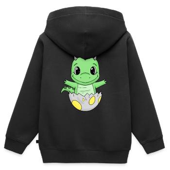 Naissance de bébé Oeuf Dino Naissance - Sweat Premium à capuche zippé enfant bio - noir - Dos - AI Model Kid Male (0cm)
