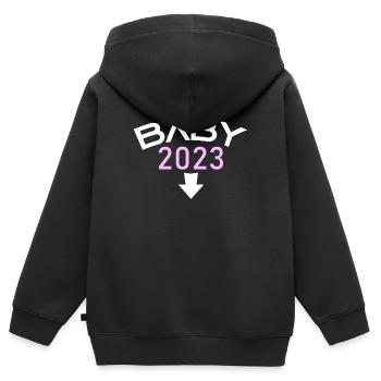 Fille Bébé Fille 2023 Enceinte - Sweat Premium à capuche zippé enfant bio - noir - Dos - AI Model Kid Male (0cm)