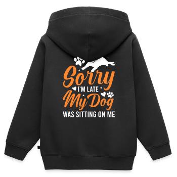 Je suis en retard Mon chien s’est assis sur moi Drôle de chien - Sweat Premium à capuche zippé enfant bio - noir - Dos - AI Model Kid Male (0cm)