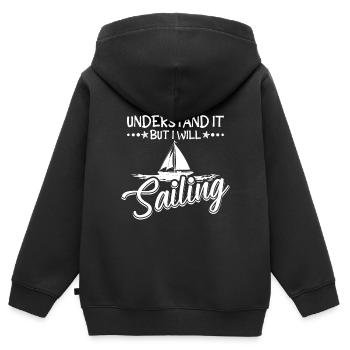 Je l’ai eu mais je vais naviguer à la voile - Sweat Premium à capuche zippé enfant bio - noir - Dos - AI Model Kid Male (0cm)