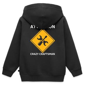 ACHTUNG VERRÜCKTER HANDWERKER - Kinder Premium Organic Zip Hoodie - Schwarz - Hinten - AI Model Kid Male (0cm)