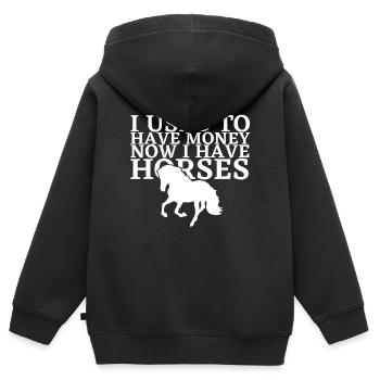 J’avais de l’argent maintenant j’ai des chevaux - Pfer - Sweat Premium à capuche zippé enfant bio - noir - Dos - AI Model Kid Male (0cm)