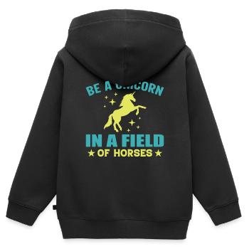 Sei Ein Einhorn Auf Einem Gebiet Der Pferde - Kinder Premium Organic Zip Hoodie - Schwarz - Hinten - AI Model Kid Male (0cm)