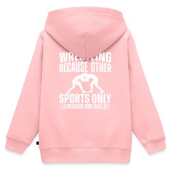 La lutte parce que les autres sports n’ont qu’une seule balle... - Sweat Premium à capuche zippé enfant bio - rose - Dos - AI Model Kid Female (0cm)