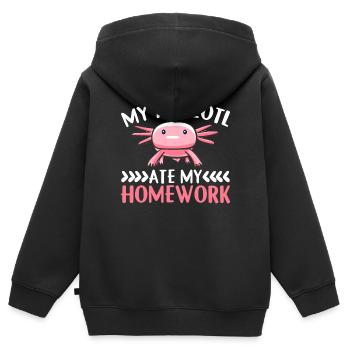 Mon Axolotl a mangé mes devoirs - Axolotl - Sweat Premium à capuche zippé enfant bio - noir - Dos - AI Model Kid Male (0cm)