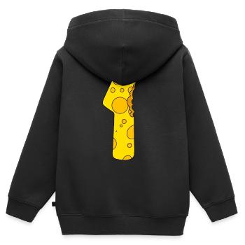 Zahl 1 Ziffer Käse - Kinder Premium Organic Zip Hoodie - Schwarz - Hinten - AI Model Kid Male (0cm)