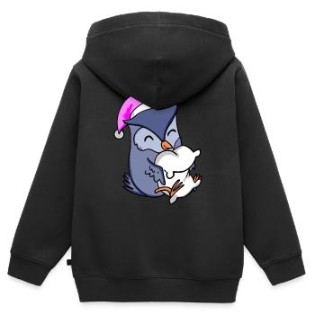 Eule mit Kissen und Schlafmütze - Kinder Premium Organic Zip Hoodie - Schwarz - Hinten - AI Model Kid Male (0cm)
