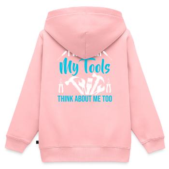 Je me demande si mes outils pensent à moi - Sweat Premium à capuche zippé enfant bio - rose - Dos - AI Model Kid Female (0cm)