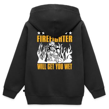 Dieser Feuerwehrmann Wird Sie Nass Machen - Kinder Premium Organic Zip Hoodie - Schwarz - Hinten - AI Model Kid Male (0cm)
