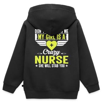 Ne flirte pas avec moi infirmière folle - Sweat Premium à capuche zippé enfant bio - noir - Dos - AI Model Kid Male (0cm)