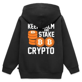 Ruhig Bleiben Und Auf Krypto Setzen - Kinder Premium Organic Zip Hoodie - Schwarz - Hinten - AI Model Kid Male (0cm)