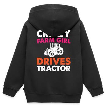 Une fermière folle conduisant un tracteur - Sweat Premium à capuche zippé enfant bio - noir - Dos - AI Model Kid Male (0cm)