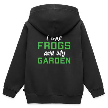 J’aime les grenouilles et mon jardin - frog - Sweat Premium à capuche zippé enfant bio - noir - Dos - AI Model Kid Male (0cm)