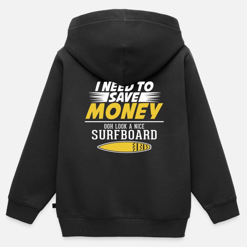 J’ai besoin d’économiser de l’argent oh une belle planche de surf - Sweat Premium à capuche zippé enfant bio - noir