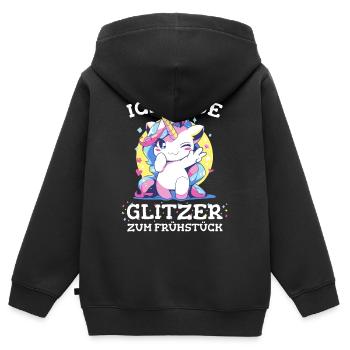 Einhorn Einhörner Fabelwesen Mystisch - Kinder Premium Organic Zip Hoodie - Schwarz - Hinten - AI Model Kid Male (0cm)