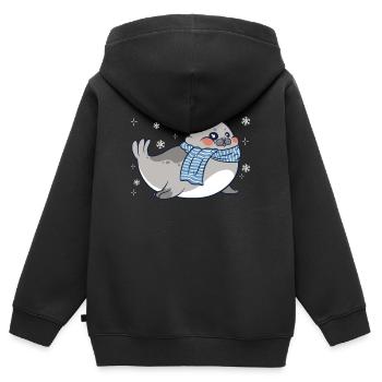 Sceau, Sceau, Animal, Lion De Mer - Sweat Premium à capuche zippé enfant bio - noir - Dos - AI Model Kid Male (0cm)
