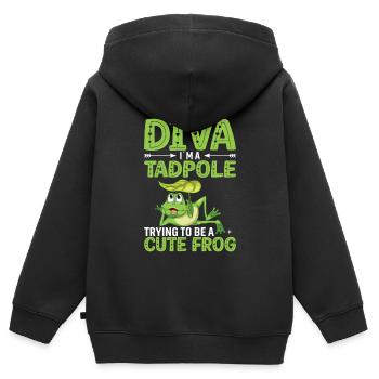 Je ne suis pas une diva. Je suis un têtard - Sweat Premium à capuche zippé enfant bio - noir - Dos - AI Model Kid Male (0cm)