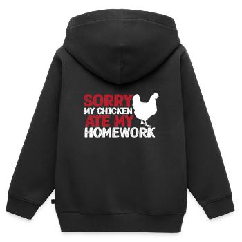 Mon poulet a mangé mes devoirs - Sweat Premium à capuche zippé enfant bio - noir - Dos - AI Model Kid Male (0cm)