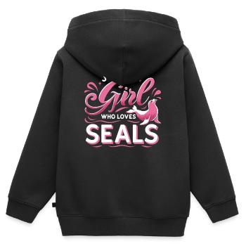 Sceau, Sceau, Animal, Lion De Mer - Sweat Premium à capuche zippé enfant bio - noir - Dos - AI Model Kid Male (0cm)