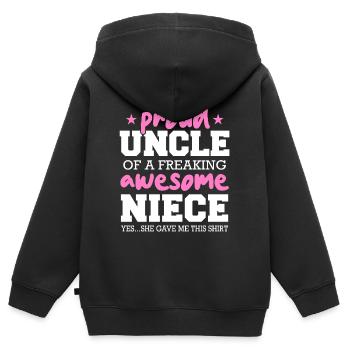 Oncle Fmilie Grand-oncle Oncle - Sweat Premium à capuche zippé enfant bio - noir - Dos - AI Model Kid Male (0cm)