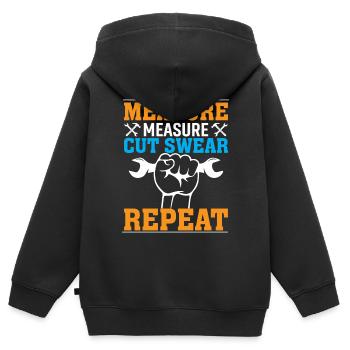 Messen Messen Schneiden Schwören Wiederholen - Kinder Premium Organic Zip Hoodie - Schwarz - Hinten - AI Model Kid Male (0cm)