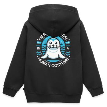 Sceau, Sceau, Animal, Lion De Mer - Sweat Premium à capuche zippé enfant bio - noir - Dos - AI Model Kid Male (0cm)